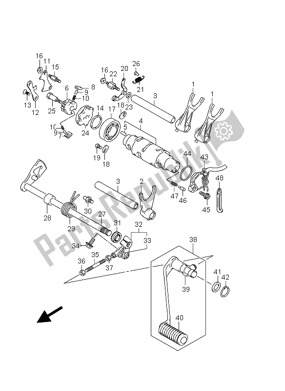 All parts for the Gear Shifting of the Suzuki VZ 800 Intruder 2010