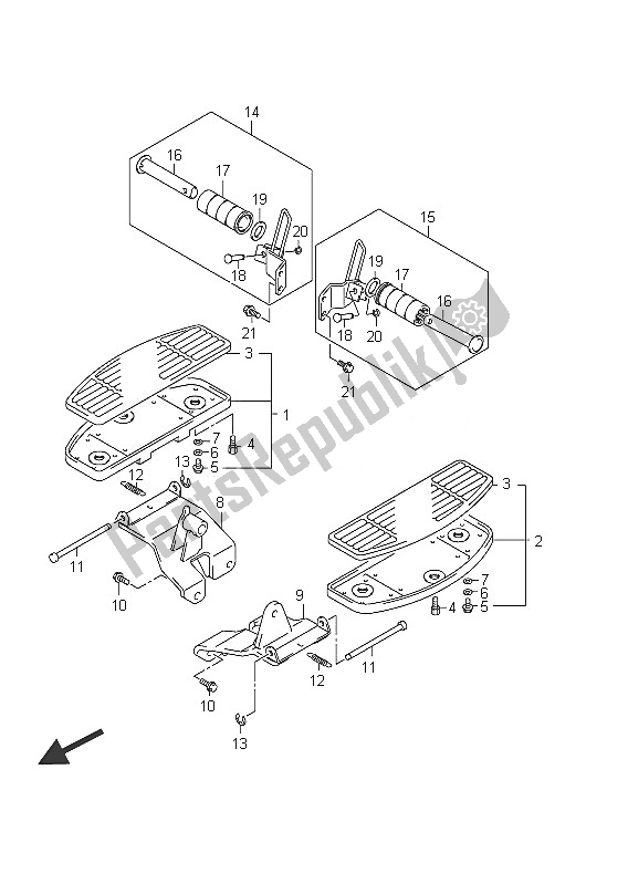 All parts for the Footrest of the Suzuki C 800 VL Intruder 2011