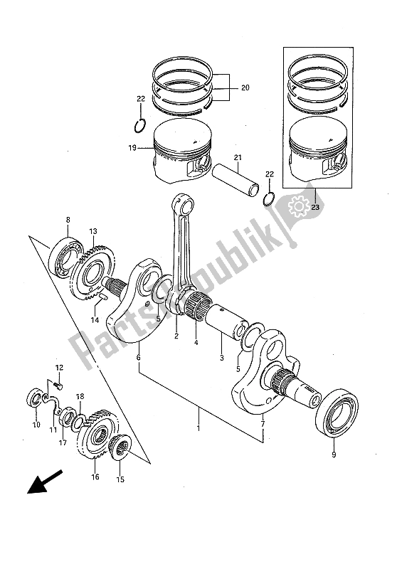 All parts for the Crankshaft of the Suzuki LS 650 FP Savage 1986