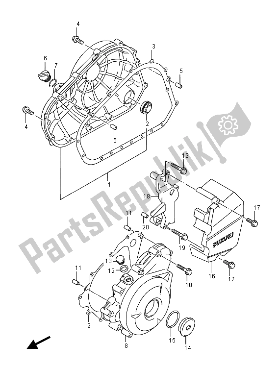 All parts for the Crankcase Cover of the Suzuki GW 250 Inazuma 2015