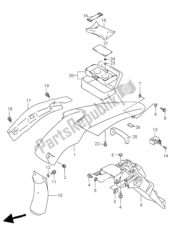 Tutte le parti per il Parafango Posteriore del Suzuki DR Z 400S 2000