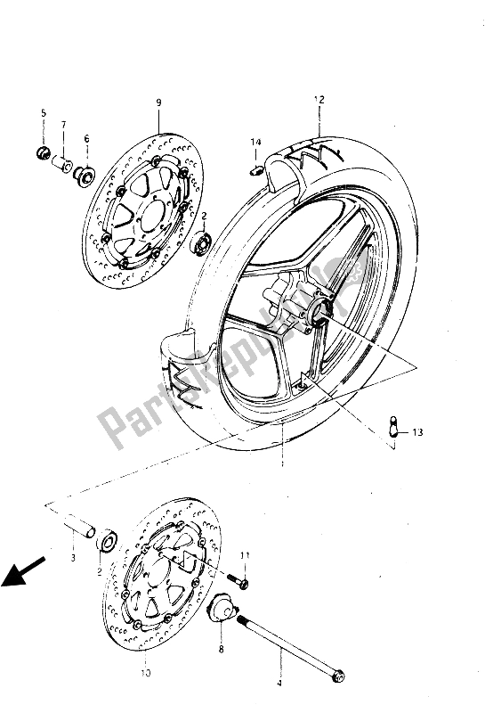 Toutes les pièces pour le Roue Avant du Suzuki GSX R 750R 1986