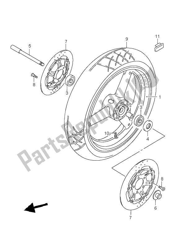 All parts for the Front Wheel of the Suzuki GSX 600F 2003