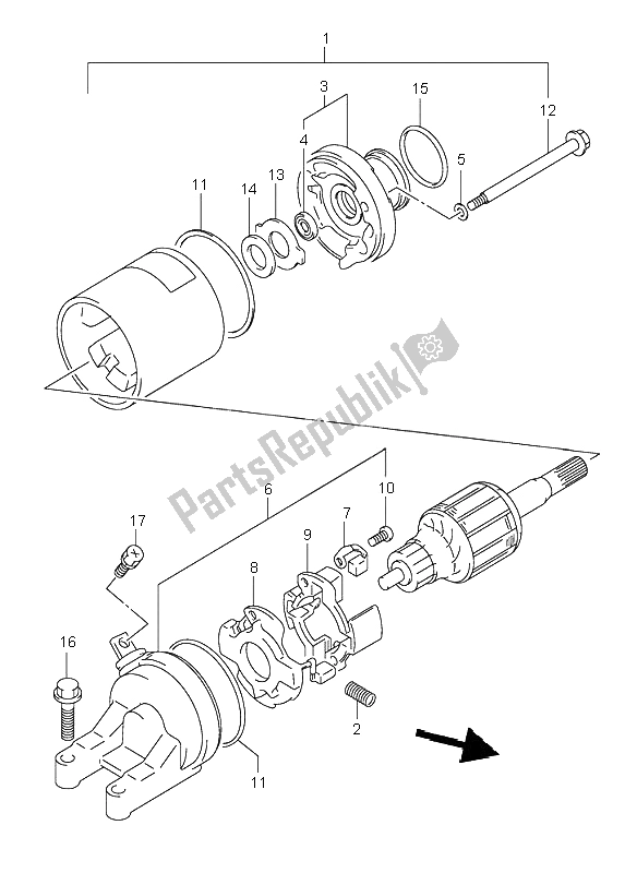 All parts for the Starting Motor of the Suzuki GSX 600F 2002