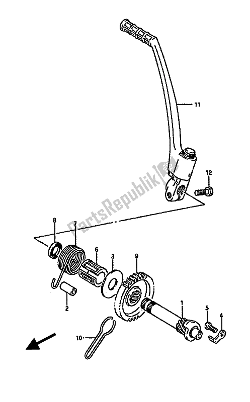 All parts for the Kick Starter of the Suzuki RGV 250 1989