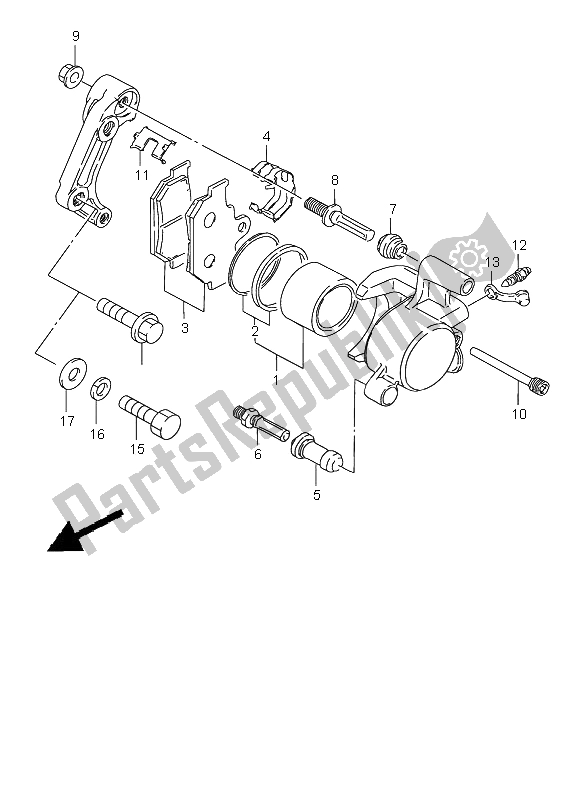 All parts for the Front Caliper of the Suzuki LS 650 Savage 2000