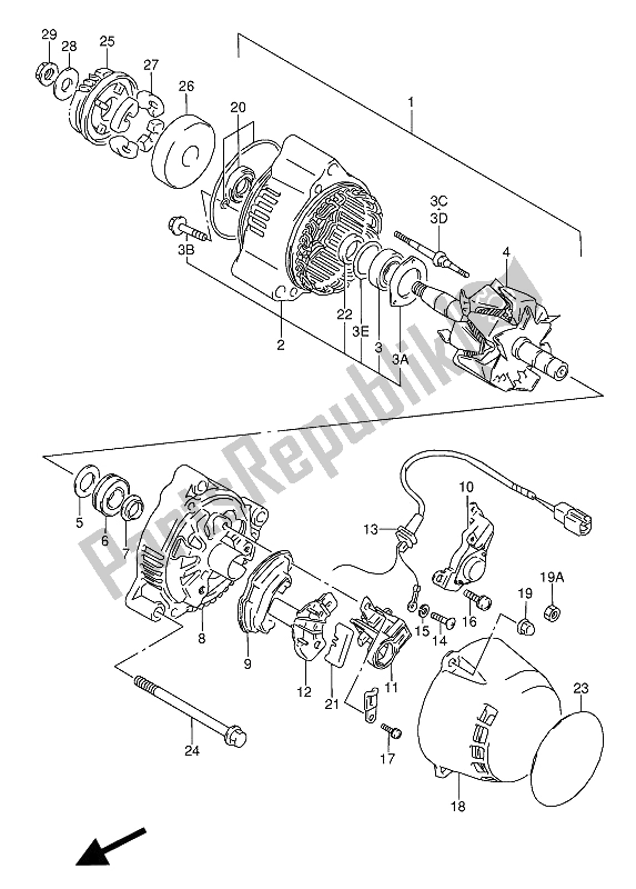 Alle onderdelen voor de Dynamo van de Suzuki GSX 600 FUU2 1994