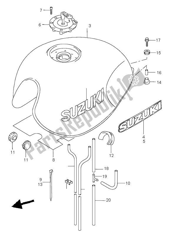 All parts for the Fuel Tank of the Suzuki GSX 750 1999