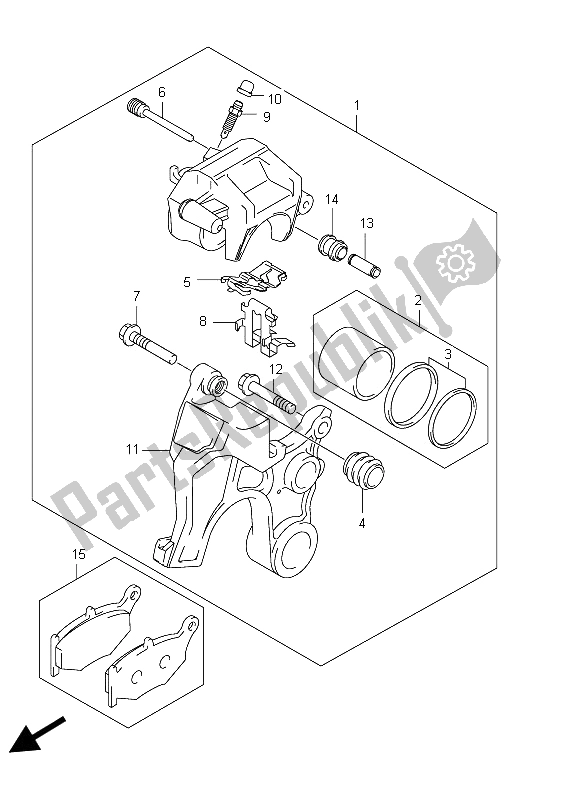 All parts for the Rear Caliper of the Suzuki GSX 1300R Hayabusa 2012