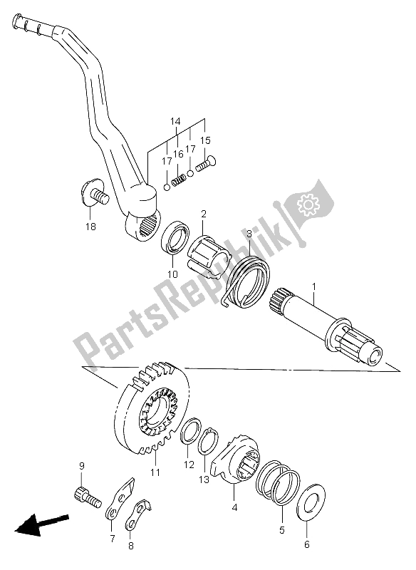 All parts for the Kick Starter (dr-z400) of the Suzuki DR Z 400E 2000