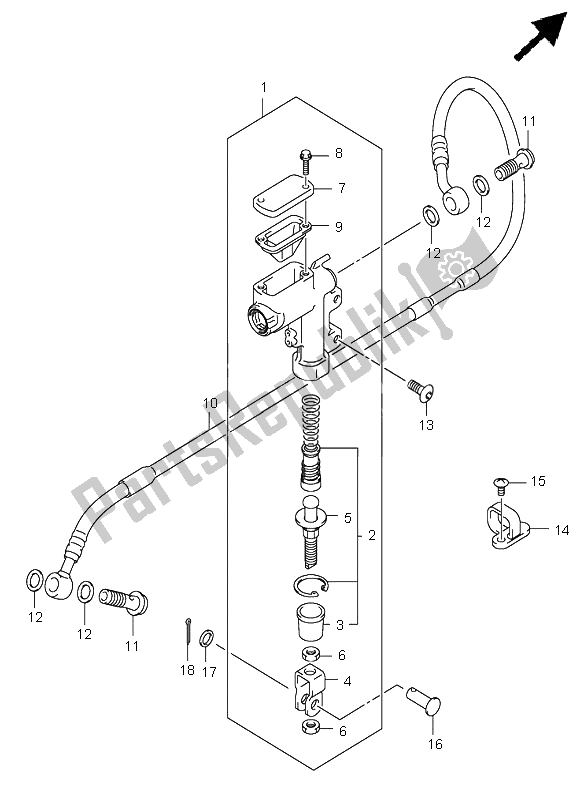 All parts for the Rear Master Cylinder of the Suzuki RM 125 2005