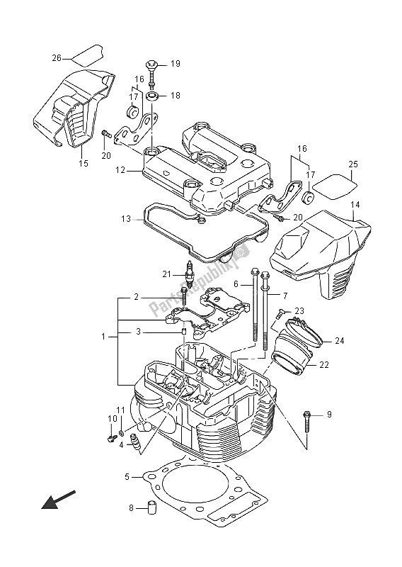 All parts for the Cylinder Head (front)(vzr1800bz E02) of the Suzuki VZR 1800 BZ M Intruder 2016