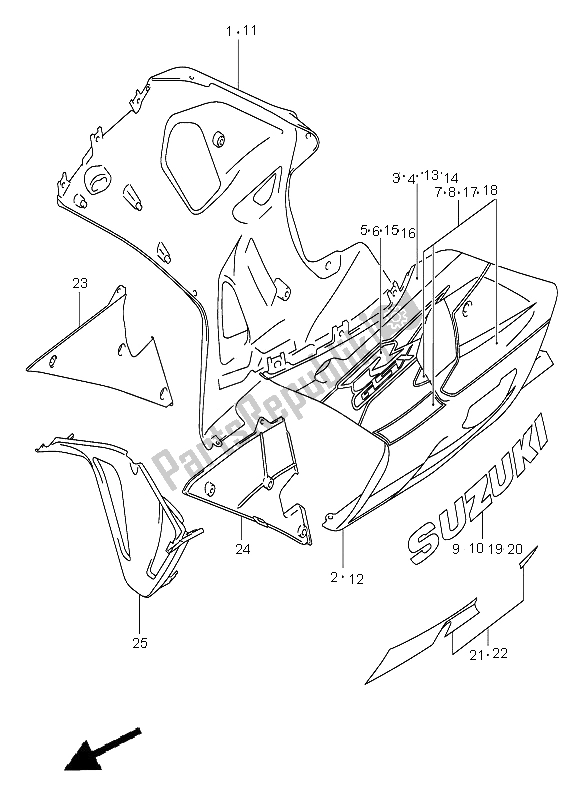 Toutes les pièces pour le Sous Capot du Suzuki GSX R 600 2002