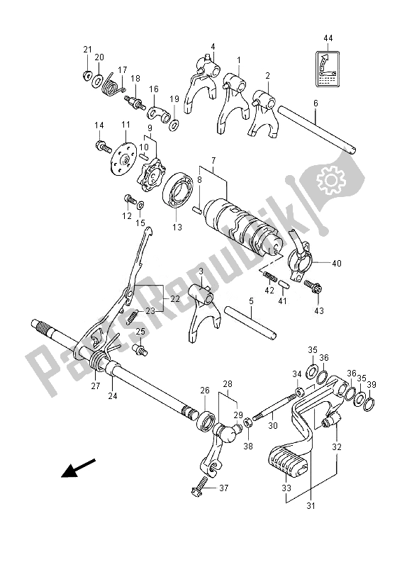 All parts for the Gear Shifting (1) (lt-f400fz) of the Suzuki LT F 400 FZ Kingquad FSI 4X4 2014