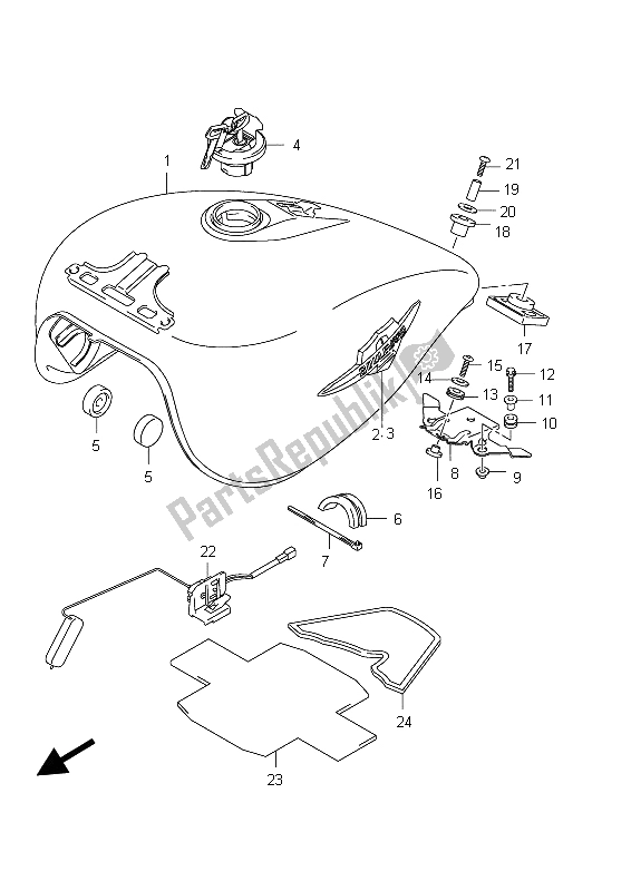 All parts for the Fuel Tank (vz800ue E19) of the Suzuki VZ 800 Intruder 2012
