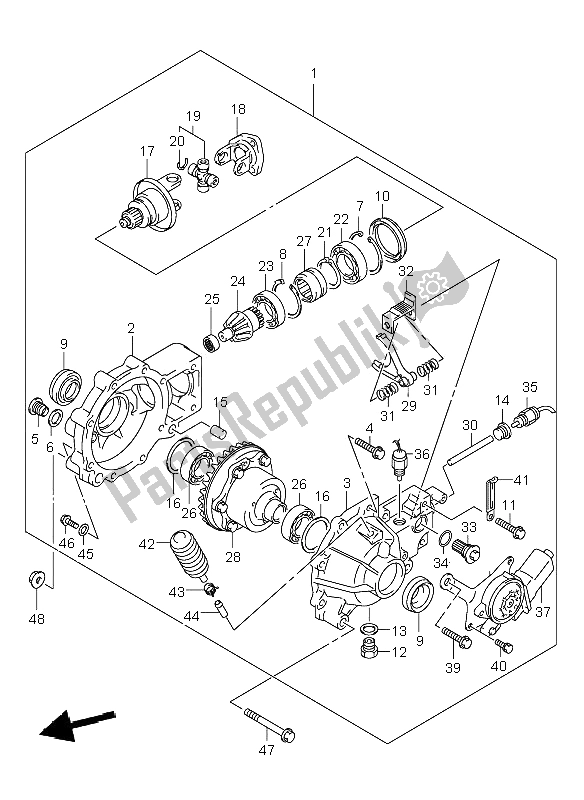 Alle onderdelen voor de Laatste Kegelwiel (voorzijde) (05-10) van de Suzuki LT A 500F Vinson 4X4 2005