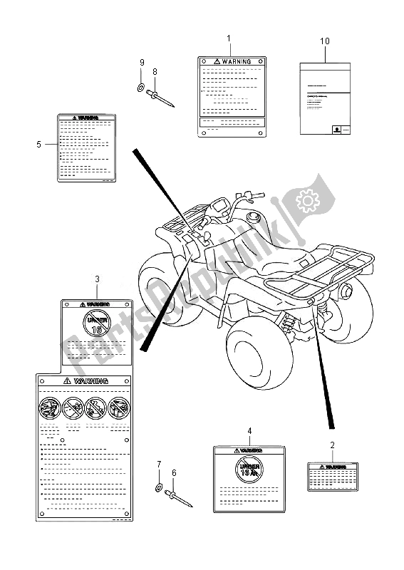 All parts for the Label of the Suzuki LT A 500 XPZ Kingquad AXI 4X4 2014