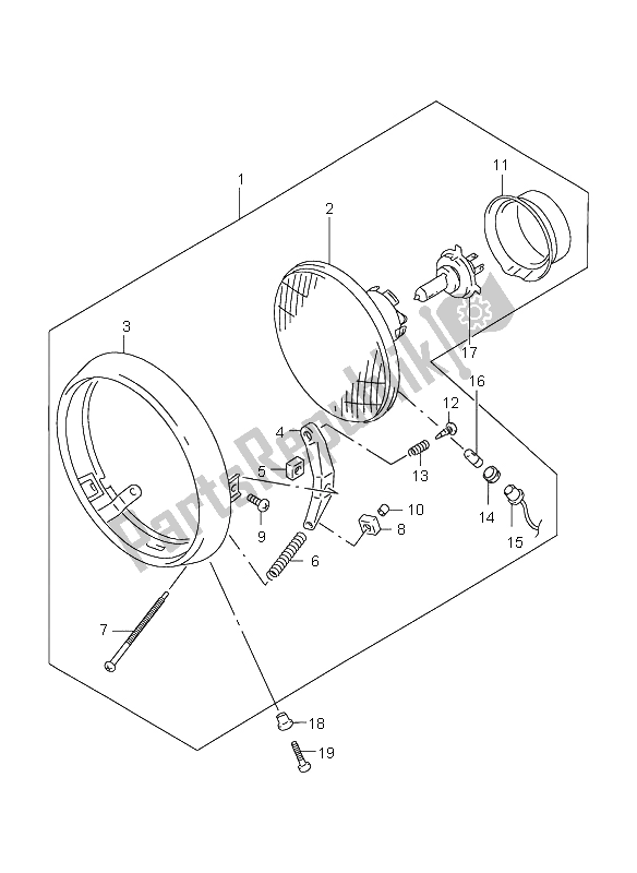 All parts for the Headlamp of the Suzuki GZ 250 Marauder 1999