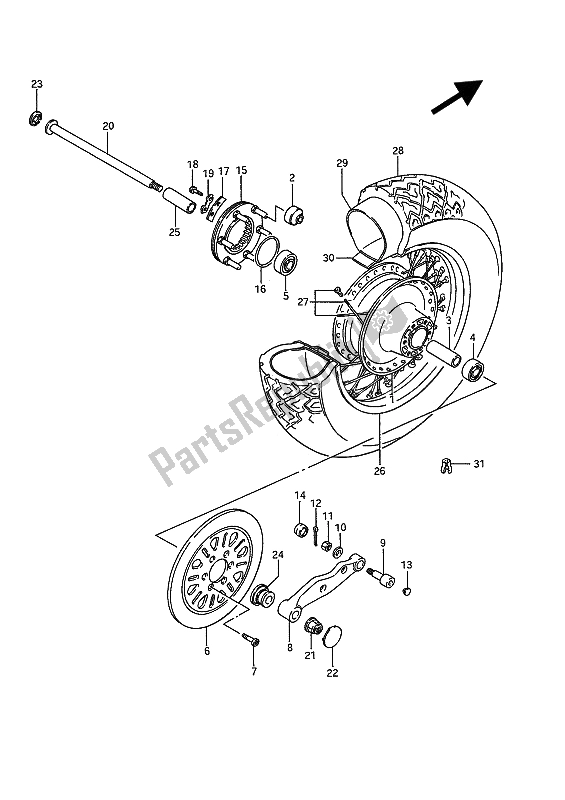 All parts for the Rear Wheel of the Suzuki VS 1400 Glpf Intruder 1990