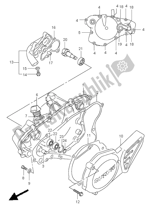 All parts for the Crankcase Cover & Water Pump of the Suzuki RM 85 SW LW 2005