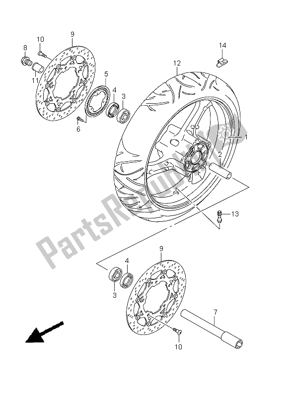 Tutte le parti per il Ruota Anteriore del Suzuki GSX 1250 FA 2011