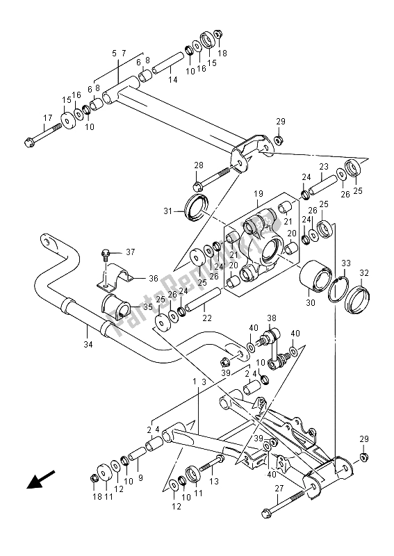 All parts for the Rear Suspension Arm of the Suzuki LT A 750 XZ Kingquad AXI 4X4 2015