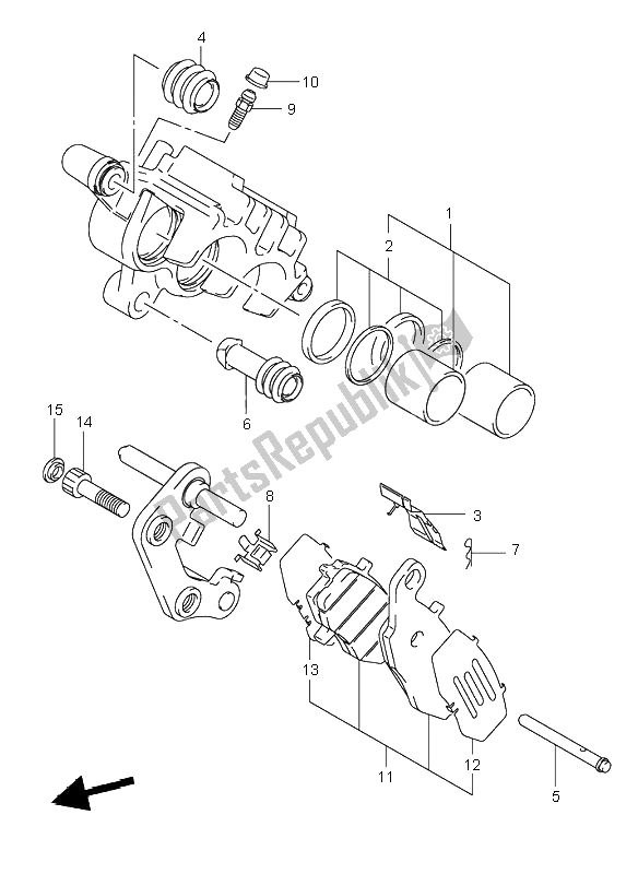 All parts for the Front Caliper of the Suzuki VL 1500 Intruder LC 2002