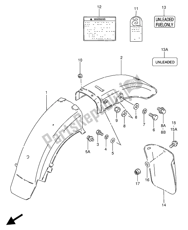 Tutte le parti per il Parafango Posteriore del Suzuki GN 250 1993