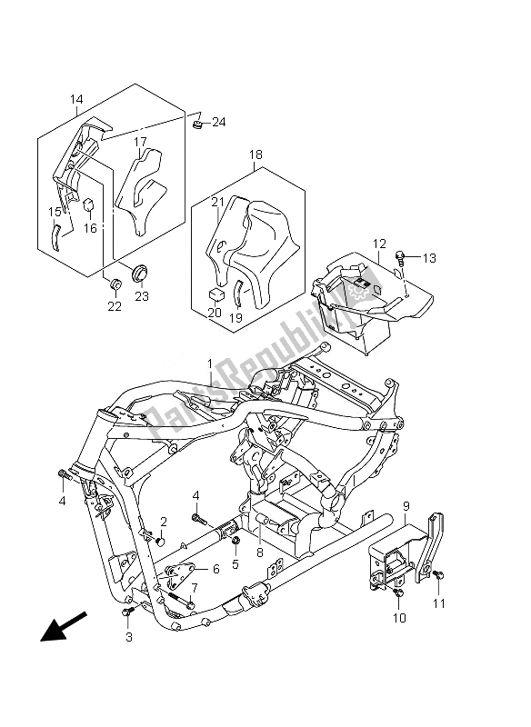 All parts for the Frame of the Suzuki VZ 800 Intruder 2010