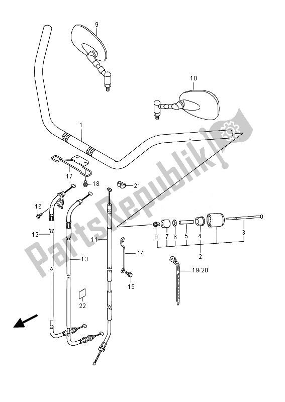 All parts for the Handlebar (vl800b E19) of the Suzuki VL 800B Intruder 2014