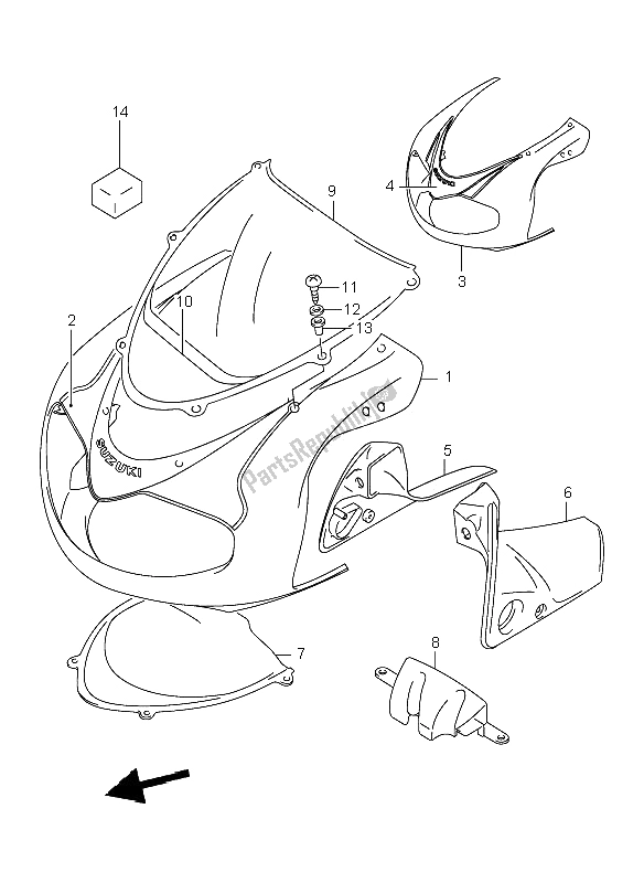 All parts for the Cowling Body of the Suzuki TL 1000R 2001