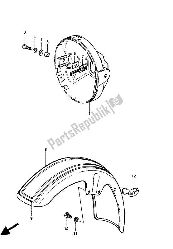 All parts for the Headlamp Housing of the Suzuki GS 1100G 1986