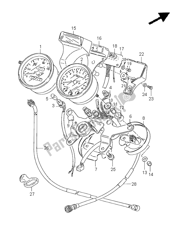 All parts for the Speedometer & Tachometer (e1-e30) of the Suzuki GN 125E 2001