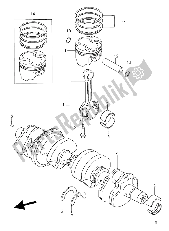 All parts for the Crankshaft of the Suzuki GSX 750 1998