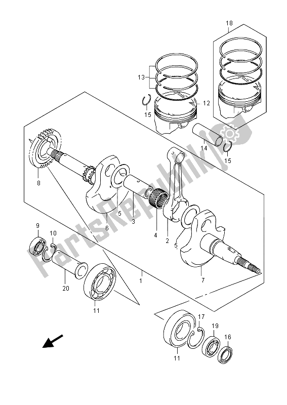 All parts for the Crankshaft of the Suzuki LT F 400F Kingquad FSI 4X4 2015