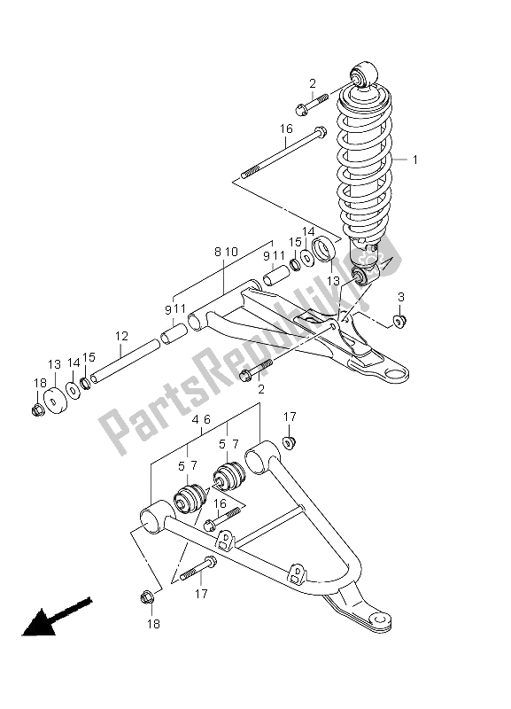 All parts for the Front Suspension Arm of the Suzuki LT A 750 XPZ Kingquad AXI 4X4 2012