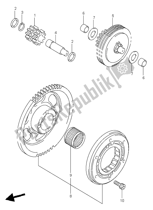 All parts for the Starter Clutch (dr-z400e) of the Suzuki DR Z 400E 2001