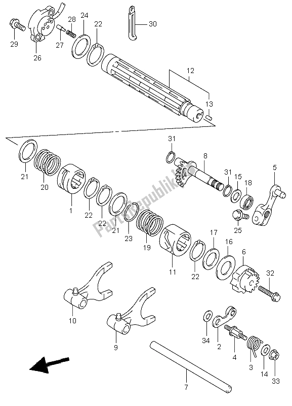 All parts for the Gear Shifting of the Suzuki LT A 500F Vinson 4X4 2002