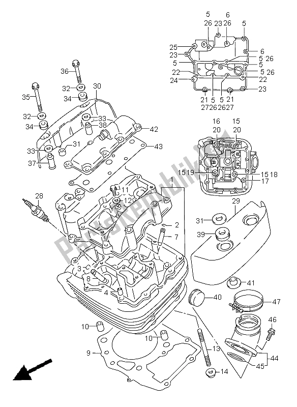 Alle onderdelen voor de Cilinderkop (voorzijde) van de Suzuki VL 1500 Intruder LC 2008