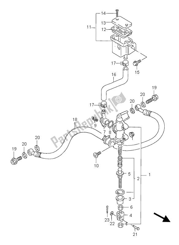 All parts for the Rear Master Cylinder of the Suzuki GSX R 750 1999