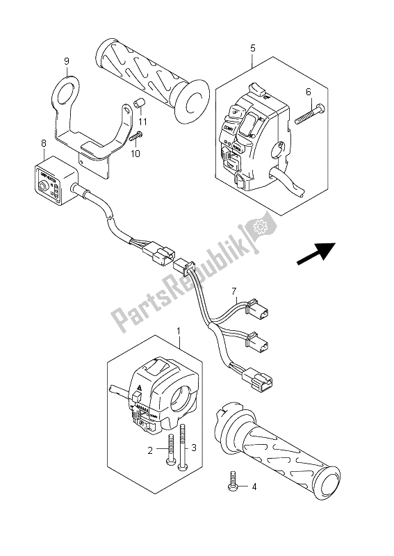 All parts for the Handle Switch (an650a E19) of the Suzuki AN 650A Burgman Executive 2011