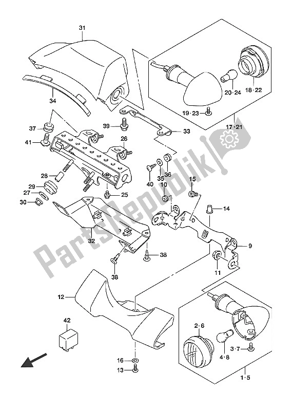 All parts for the Turnsignal Lamp (vl800 E02) of the Suzuki VL 800 Intruder 2016