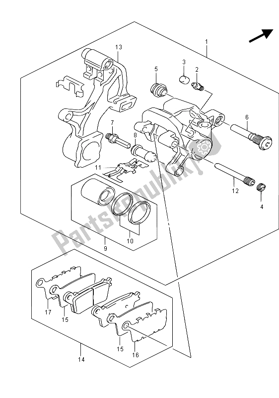 Toutes les pièces pour le étrier Arrière du Suzuki GSX R 750 2015