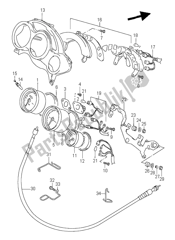 Alle onderdelen voor de Snelheidsmeter van de Suzuki RF 600R 1996