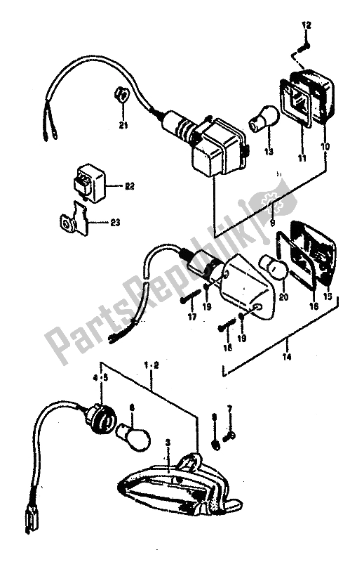 Tutte le parti per il Indicatore Di Direzione (e1-e4-e6-e24) del Suzuki RG 500C Gamma 1987