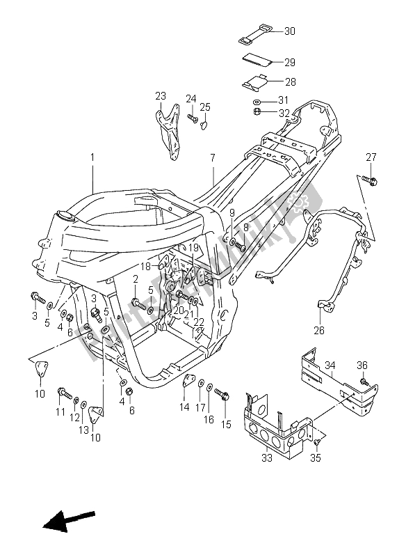 All parts for the Frame of the Suzuki GSX R 1100W 1998