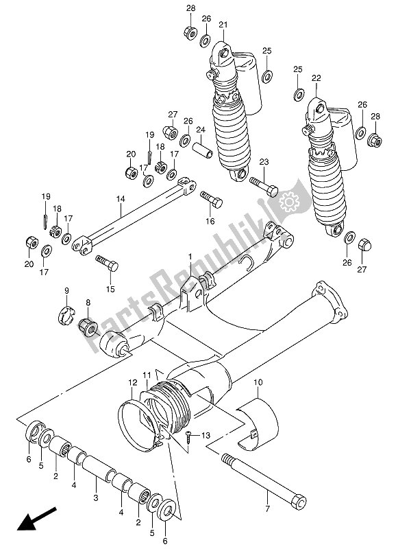 Todas las partes para Brazo Oscilante Trasero (excepto E1) de Suzuki VX 800U 1990