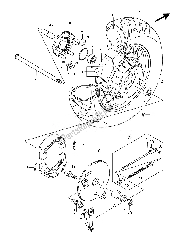 All parts for the Rear Wheel (vl800ue E19) of the Suzuki VL 800 CT Intruder 2014