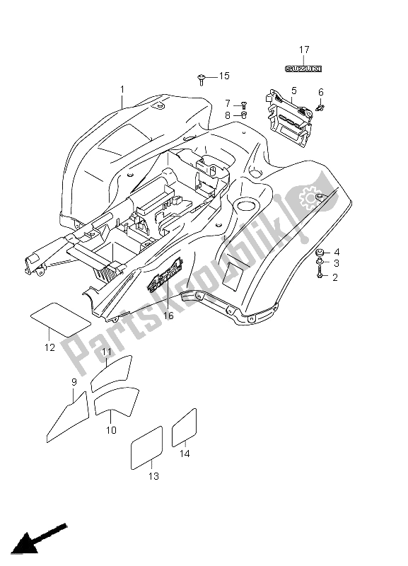 All parts for the Rear Fender (lt-a500xp P33) of the Suzuki LT A 500 XPZ Kingquad AXI 4X4 2011