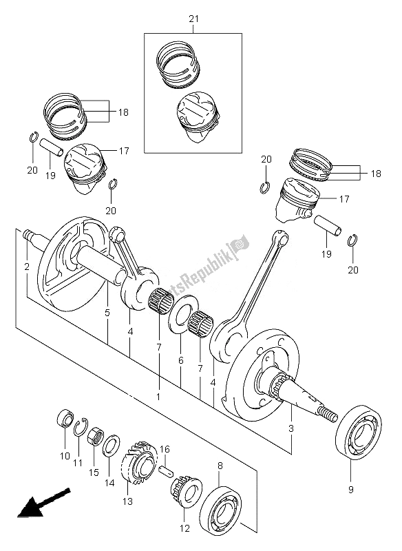 All parts for the Crankshaft of the Suzuki VL 125 Intruder 2007